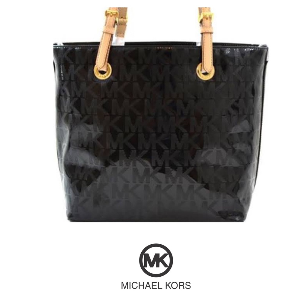 Michael Kors Jet Set Logo Tote- Shiny Black